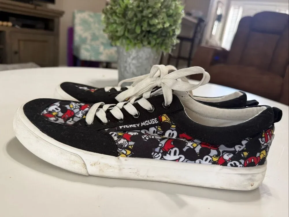Disney Ground Up Mickey Mouse Print Mens Low Top Canvas Sneakers Black Size 11.5